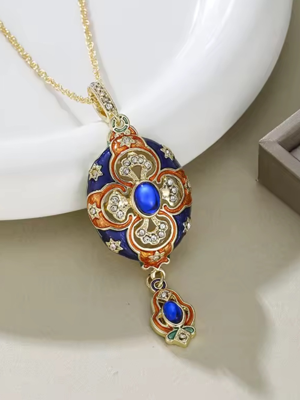 Royal Blue Ethnic Gold Necklace - Picture 4 of 7